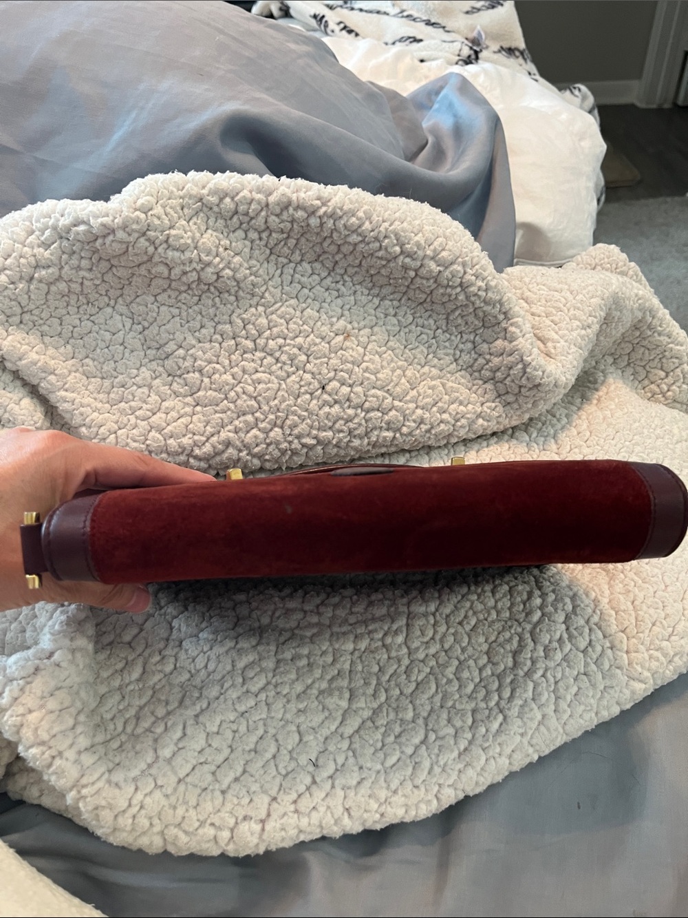 Cartier Burgundy Suede Crossbody Clutch with Gold Hardware - Picture 8 of 14